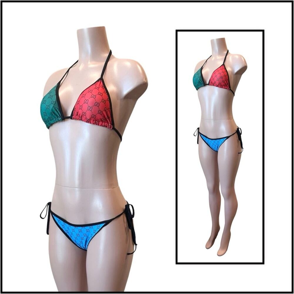 GG Monogram Color-block Vibrant Colored Bikini SZ L - Picture 5 of 15
